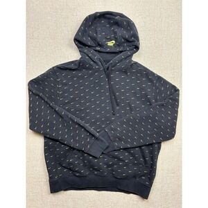 Nike Mens Hoodie Black Gold All Over Mini Swoosh Print Pullover Fleece Large